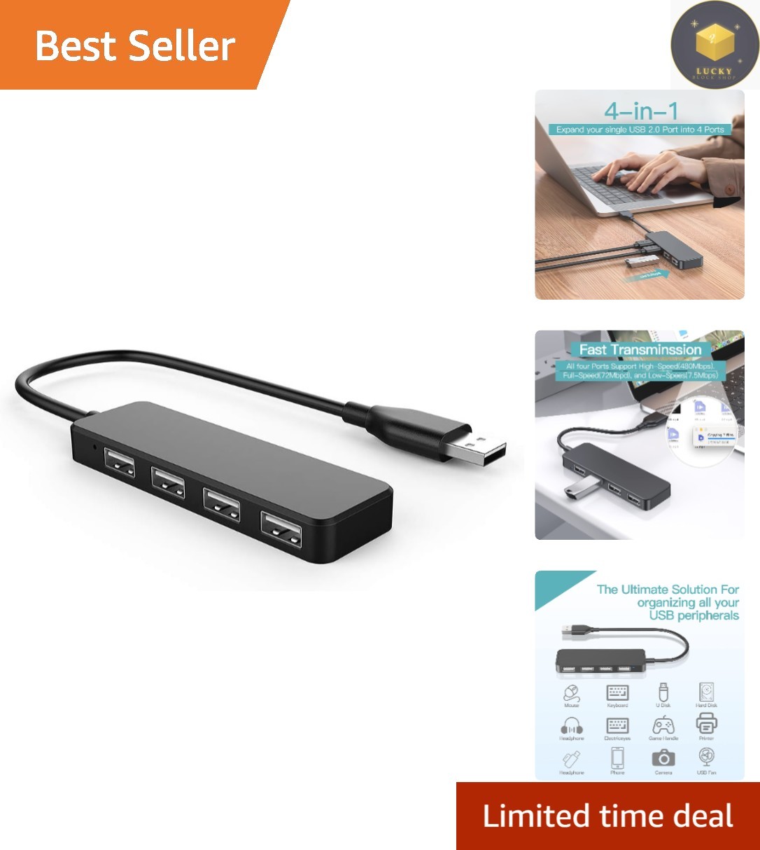 Plug and Play USB Hub - 4 Ports for Superior Connectivity with Heat Resistance