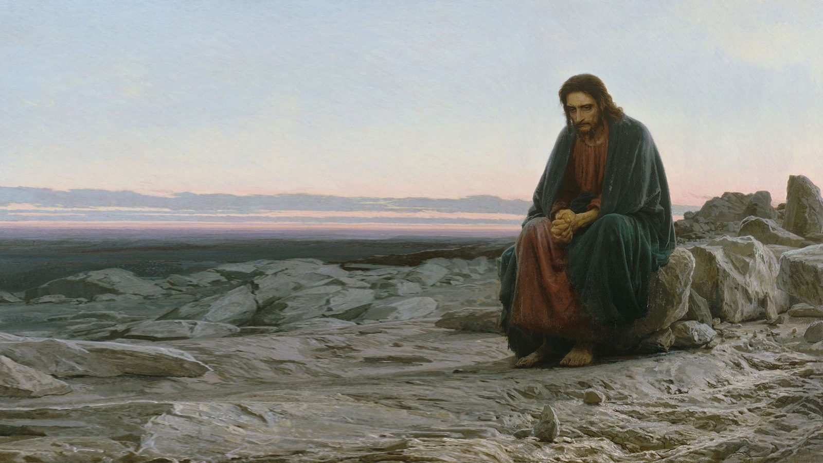 Landscape  classic art painting jesus christ sitting Custom Gaming Mat Desk