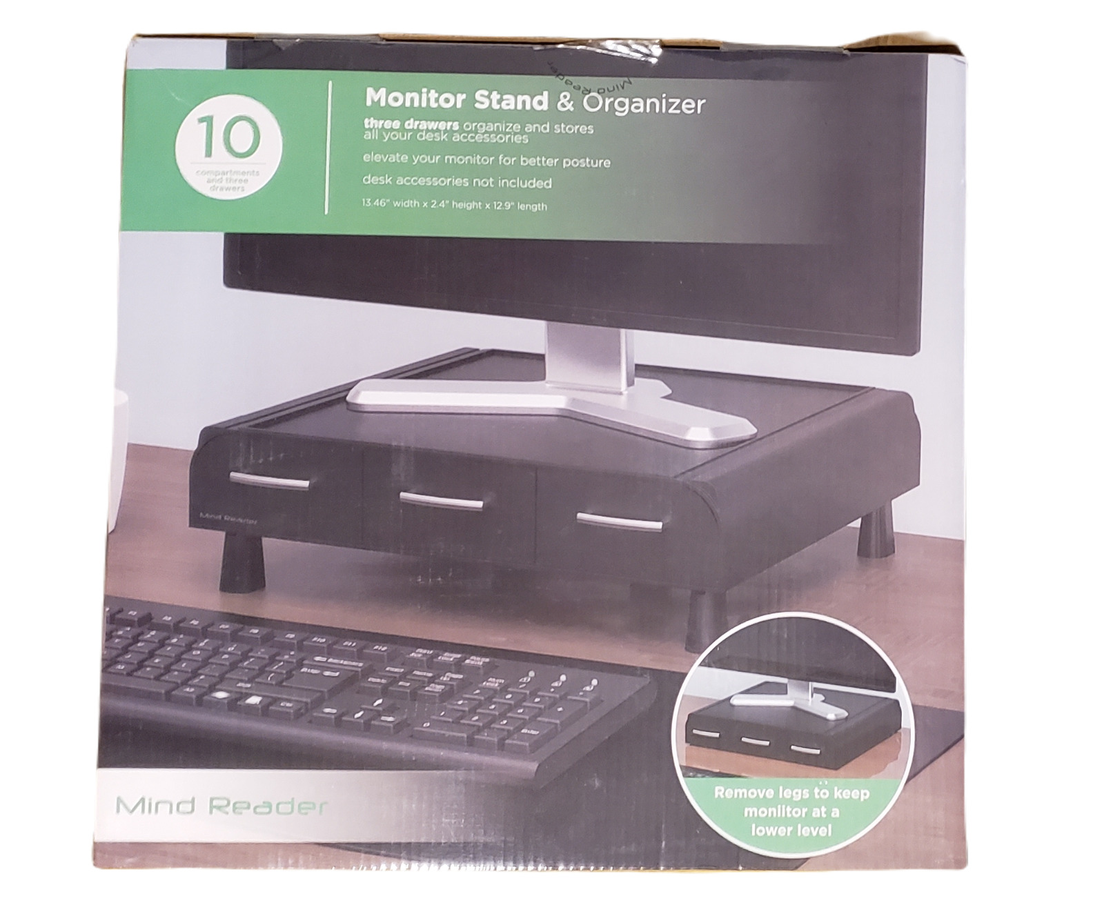 Mind Reader Monitor Stand and Desk Organizer for PC or Laptop, Black