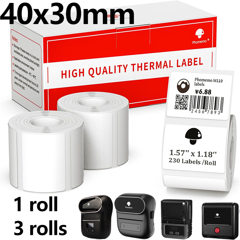 1/3Roll 40x30mm Sticker Label Self-Adhesive Thermal Paper for Phomemo M110 M220