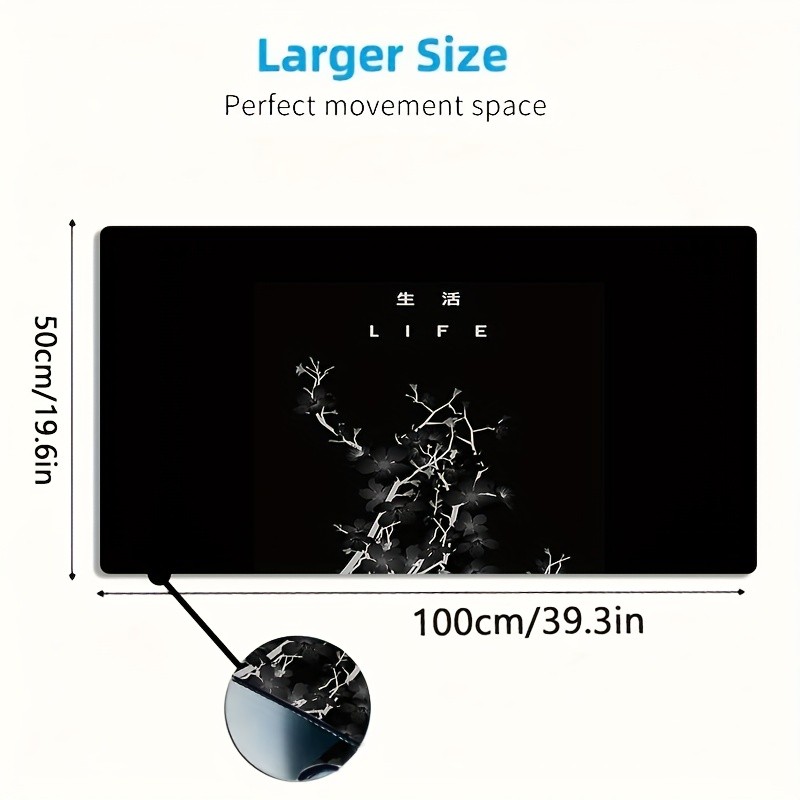 A Large Gaming Mouse Pad Featuring a Minimalist Black And White Floral Design,
