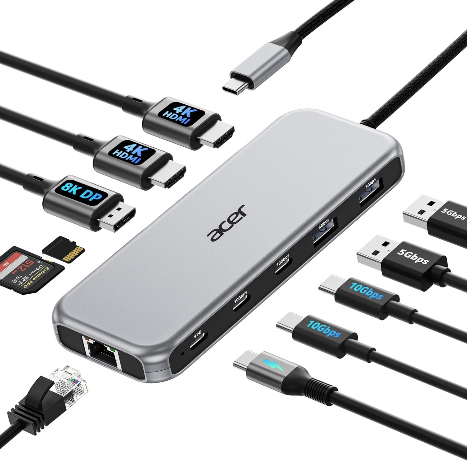 Acer Laptop Docking Station 3 Monitors, 11-in-1 USB C Docking Station with 8K DP