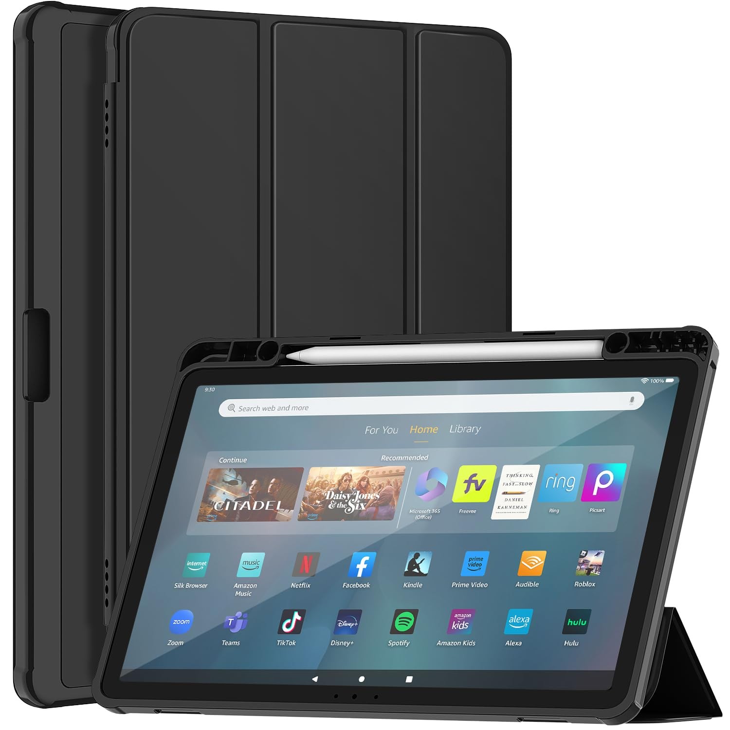 11in Tablet Case Smart Trifold Stand Hard PC Back Auto Wake Sleep Black