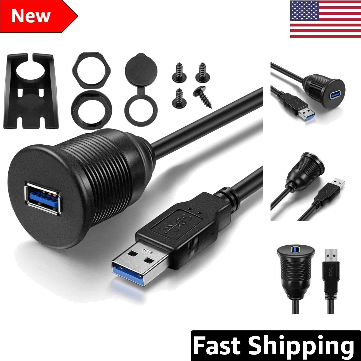 Durable USB 3.0 Flush Mount Extension Cable - 1 Meter for Dashboard Installation