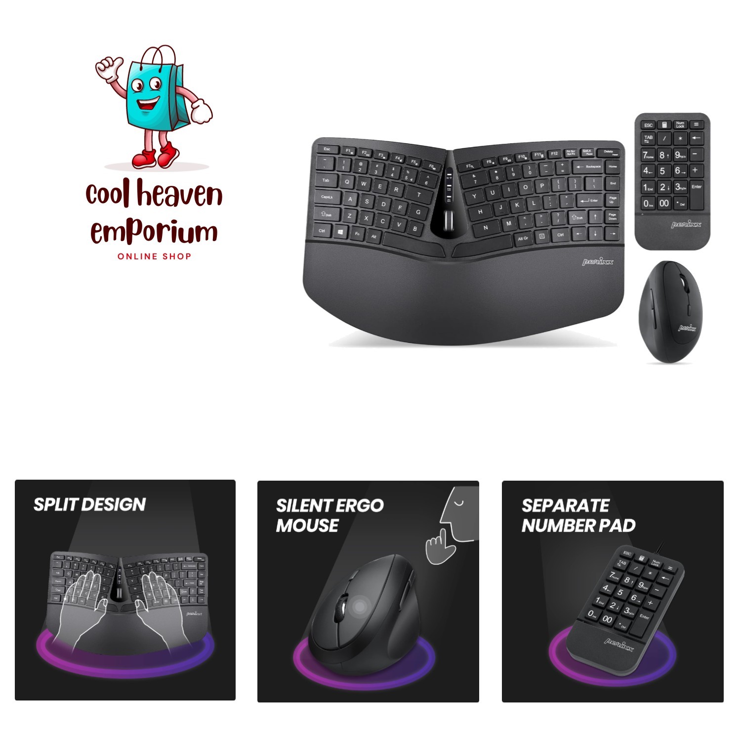 Lightweight 3-in-1 Ergonomic Keyboard Combo with Enhanced Comfort & Control