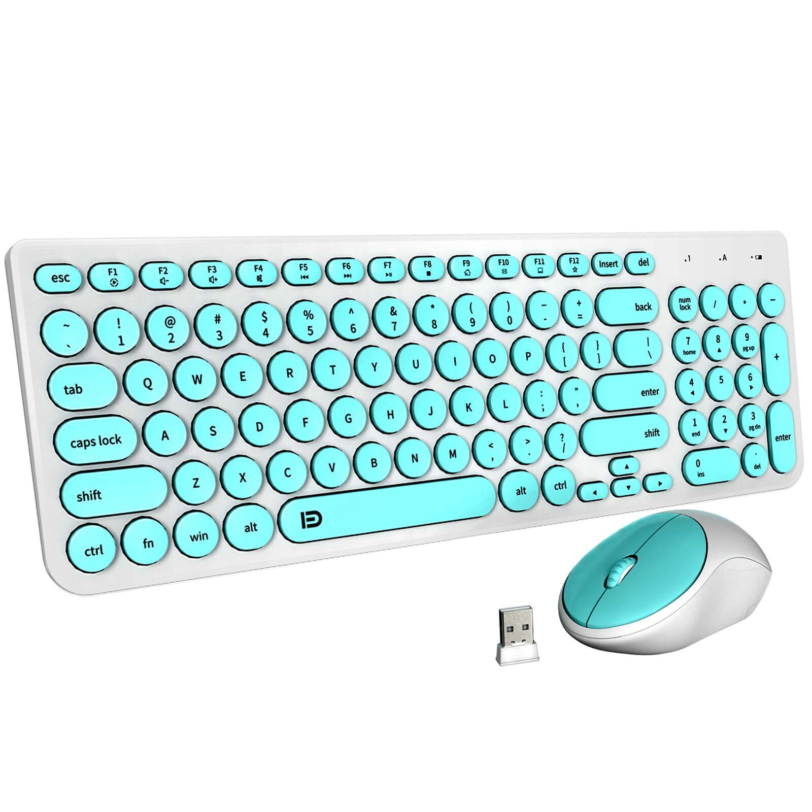 Wireless Keyboard and Mouse Combo - 2.4GHz USB Cordless, Cute Round Keys, Qui...