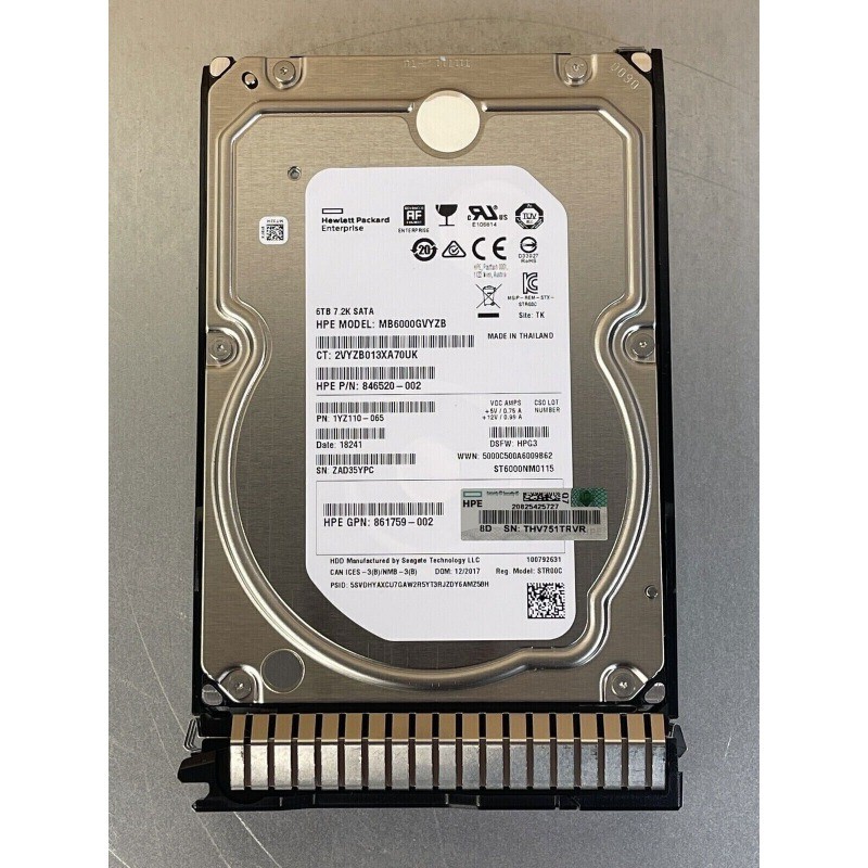 New 6TB HPE 861750-B21 6Gb 862138-001 SATA 7.2K RPM 3.5" LFF SC 512e Hard Drives