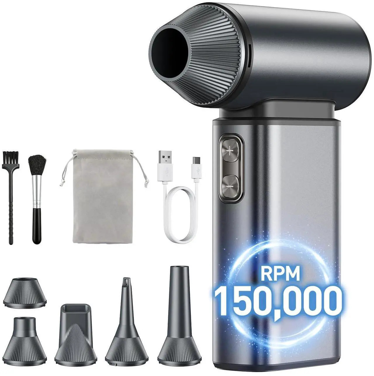 GRAY - GENERIC COMPRESSED AIR DUSTER, 150,000RPM,6 GEARS ADJUSTABLE RECHARGEABLE