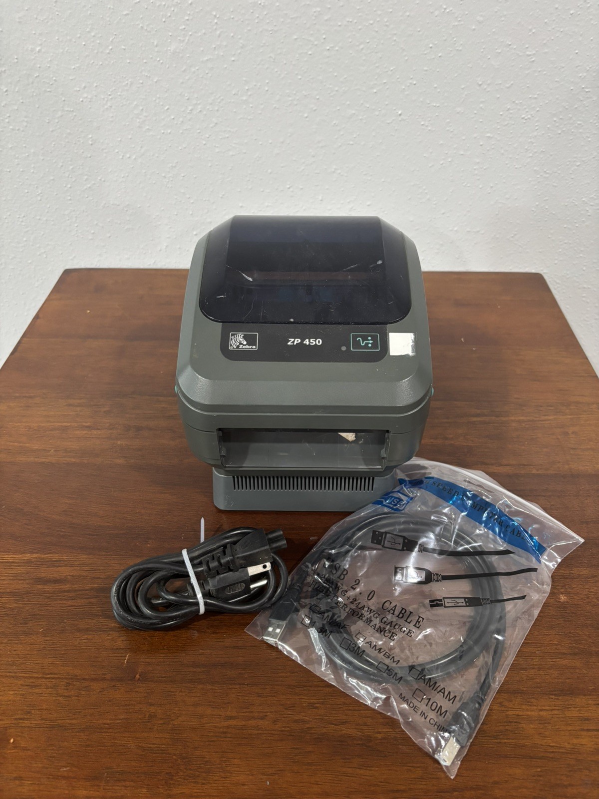 Zebra ZP 450 Thermal Label Printer w cosmetic damages, tested comes with cords 