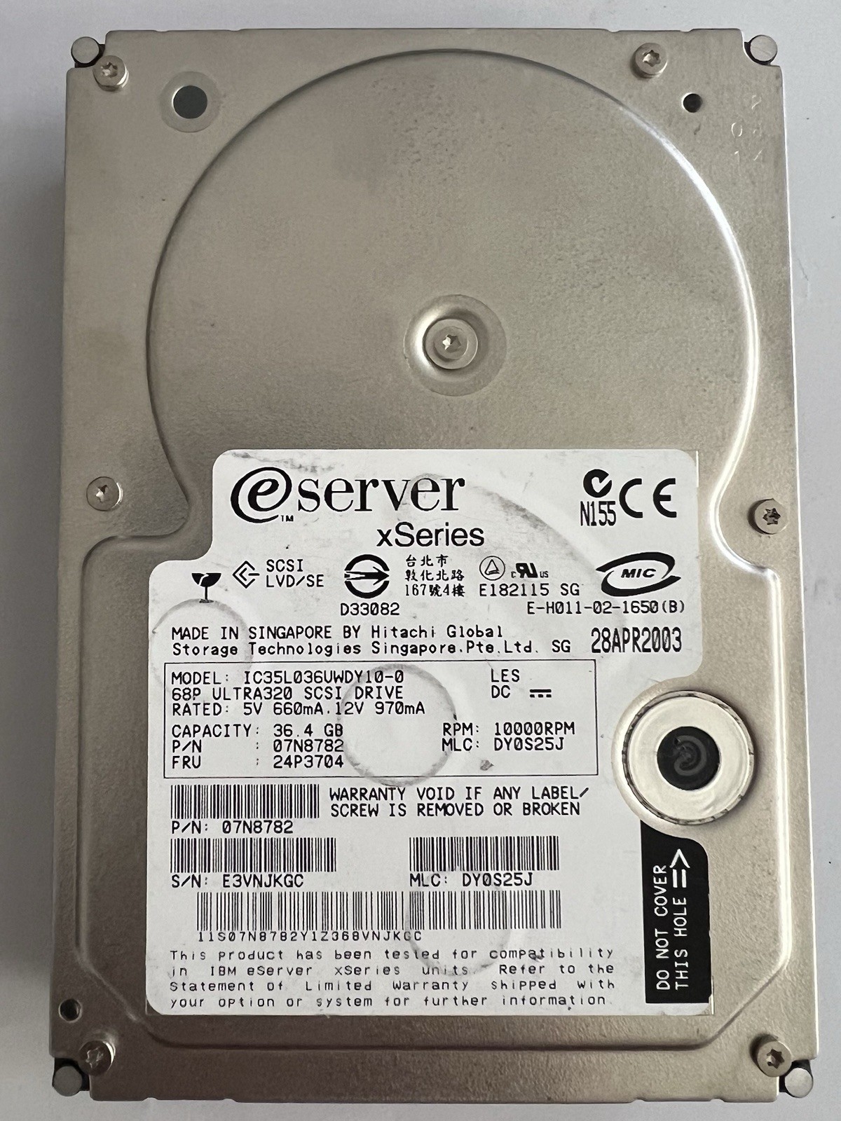 IBM Ultrastar IC35L036UWDY10-0 P/N: 07N8782 36.7 GB X Series