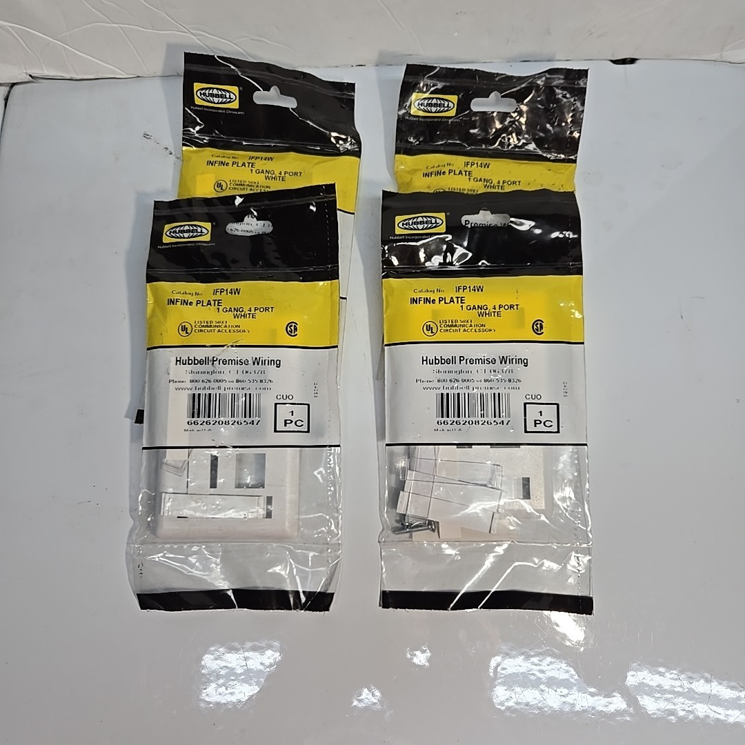 NEW LOT OF 4 HUBBELL IFP14W I-STATION PLATE 1 GANG 4 PORT WHITE New 