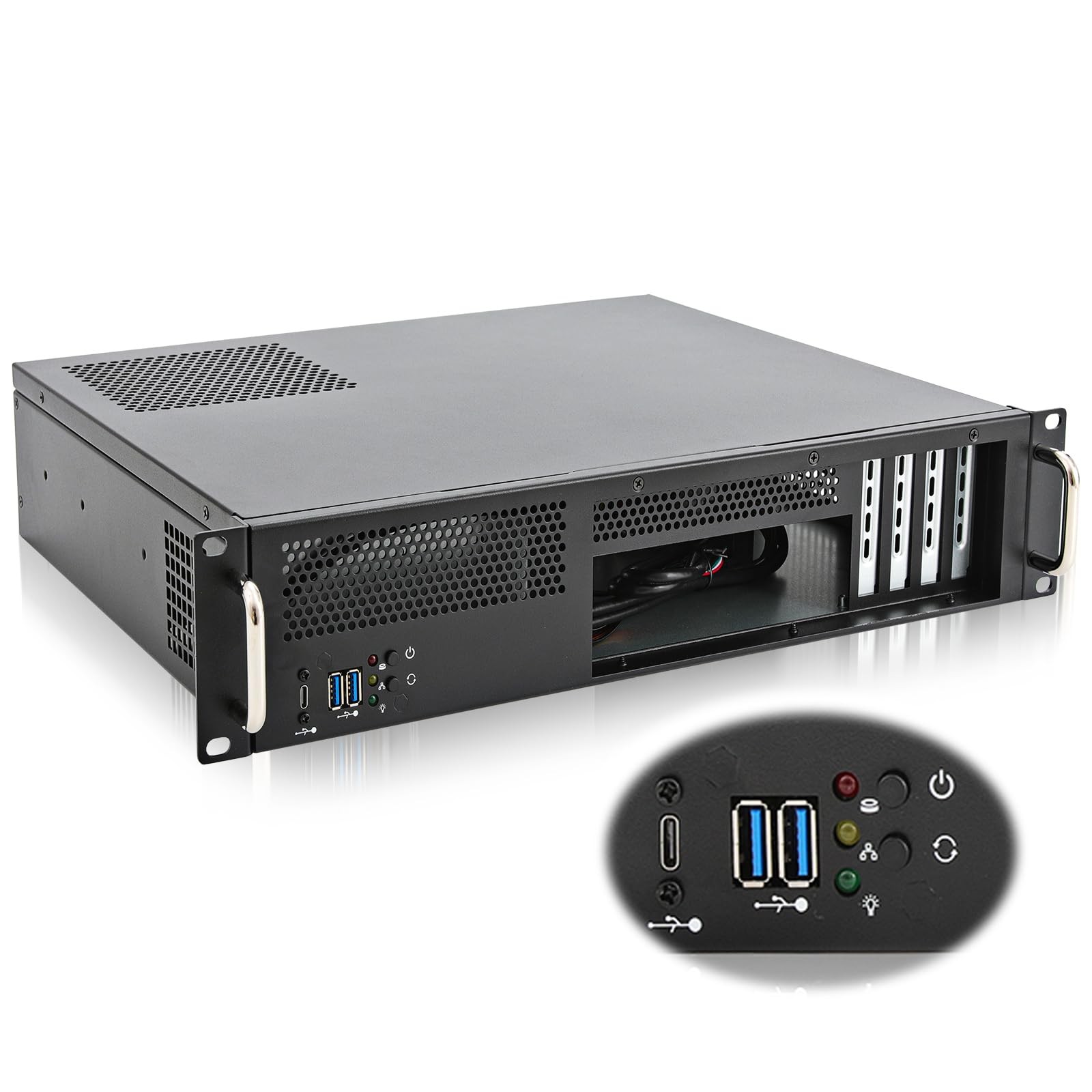 RackChoice 2U Server Chassis Short Depth 14.17 Front with 2 x 3.5“ (int.) mATX M