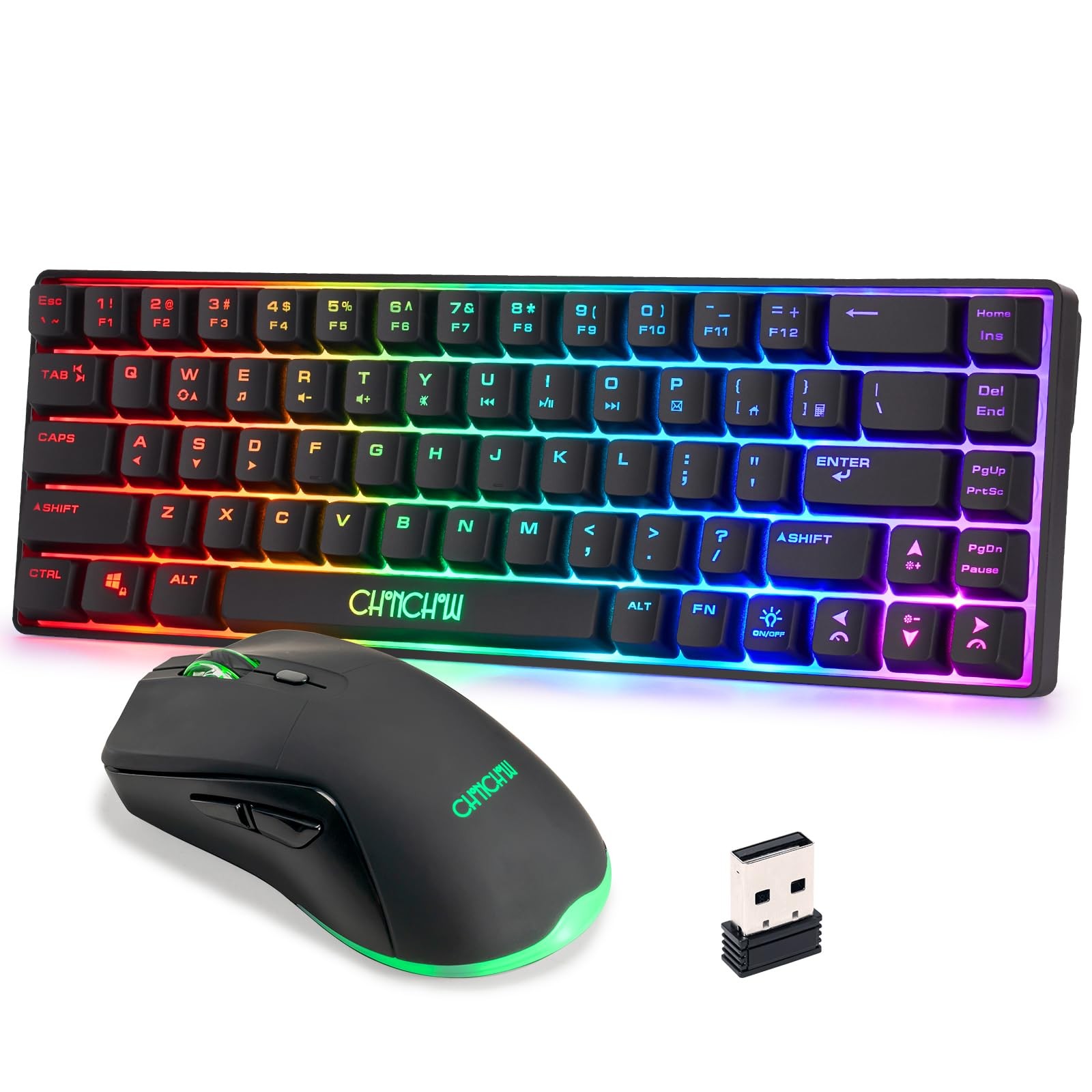 68 Keys 60% Wireless Gaming Keyboard Mouse Combo LED Backlit Rechargeable Black