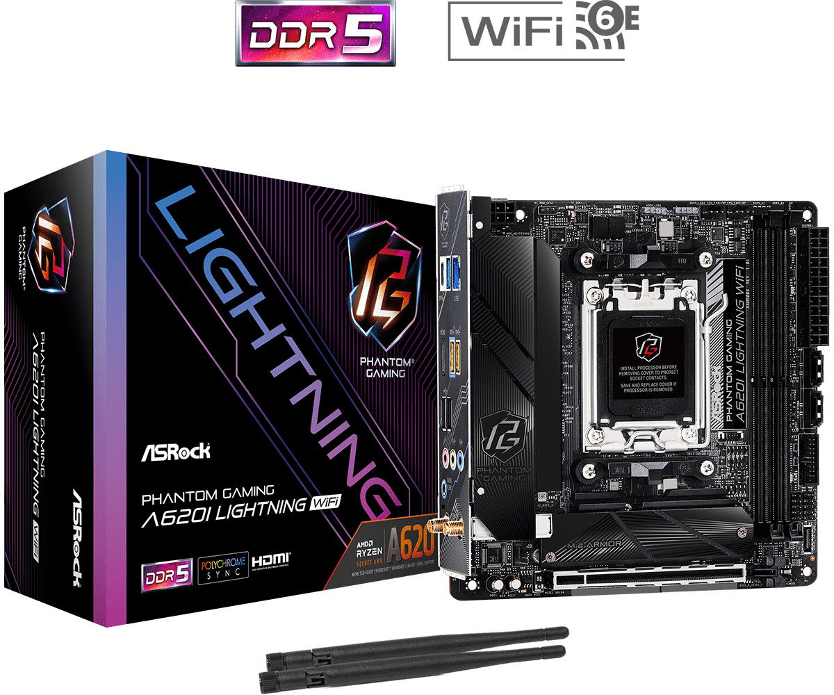 ASRock Phantom Gaming A620I Lightning WiFi Mini-ITX AM5 DDR5 PCIe 4.0