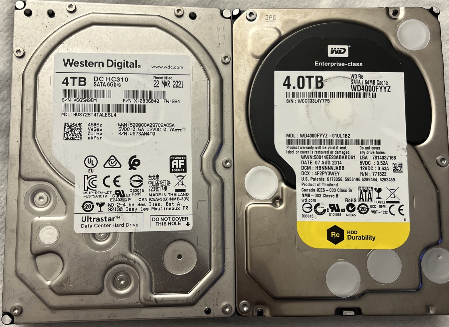Lot Of 2 MIX BREND 4TB WD DC HC310/WD4000FYYZ SATA 3.5 HDD FOR PARTS ONLY