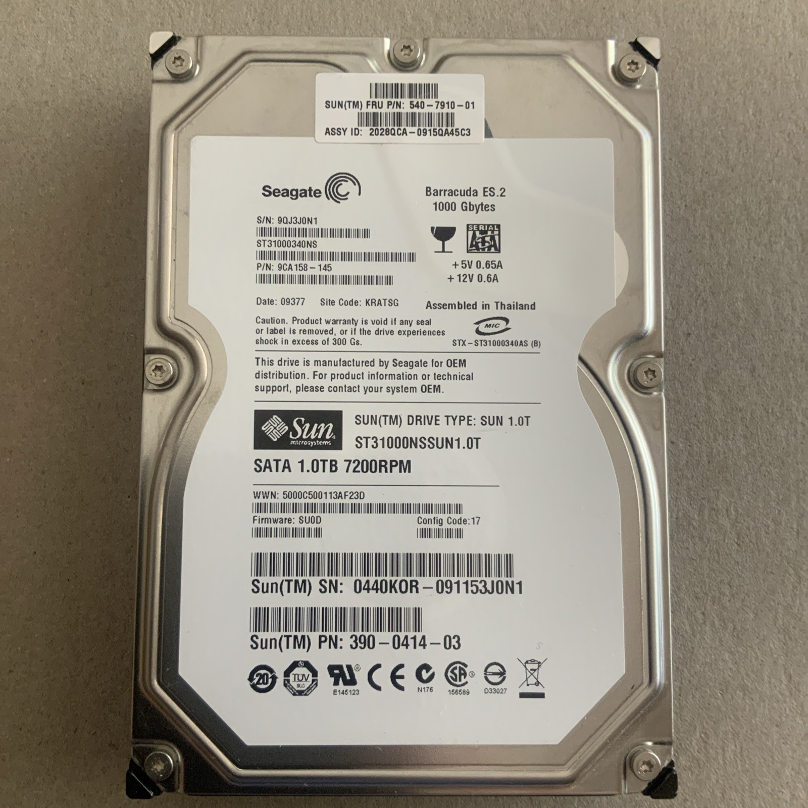 SUN ST31000NSSUN1.0T 1TB 7200 RPM - 3.5" SATA Disk ST31000340NS 4z