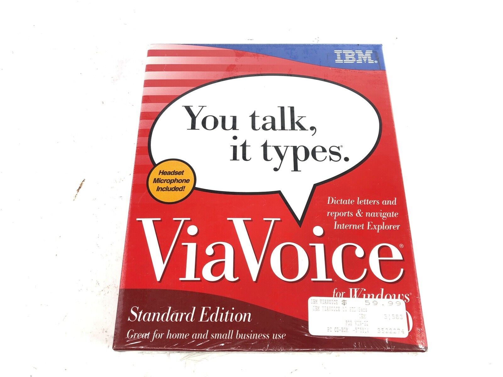 IBM ViaVoice for Windows Release 10 Std Ed, w/ Stereo Headset Mic, CD NEW