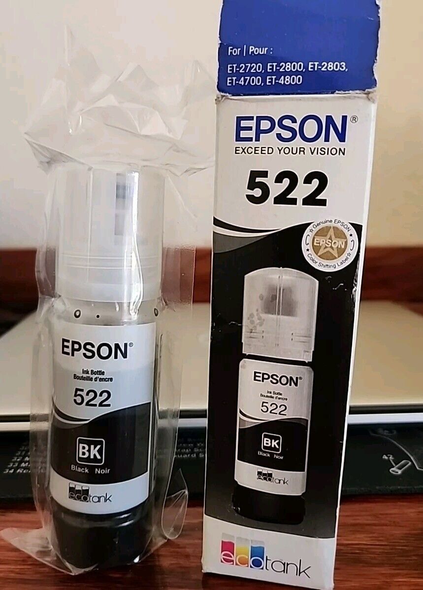 Epson T522 EcoTank Genuine Ink Ultra-high Capacity Black Bottle NEW SEALED 04/27