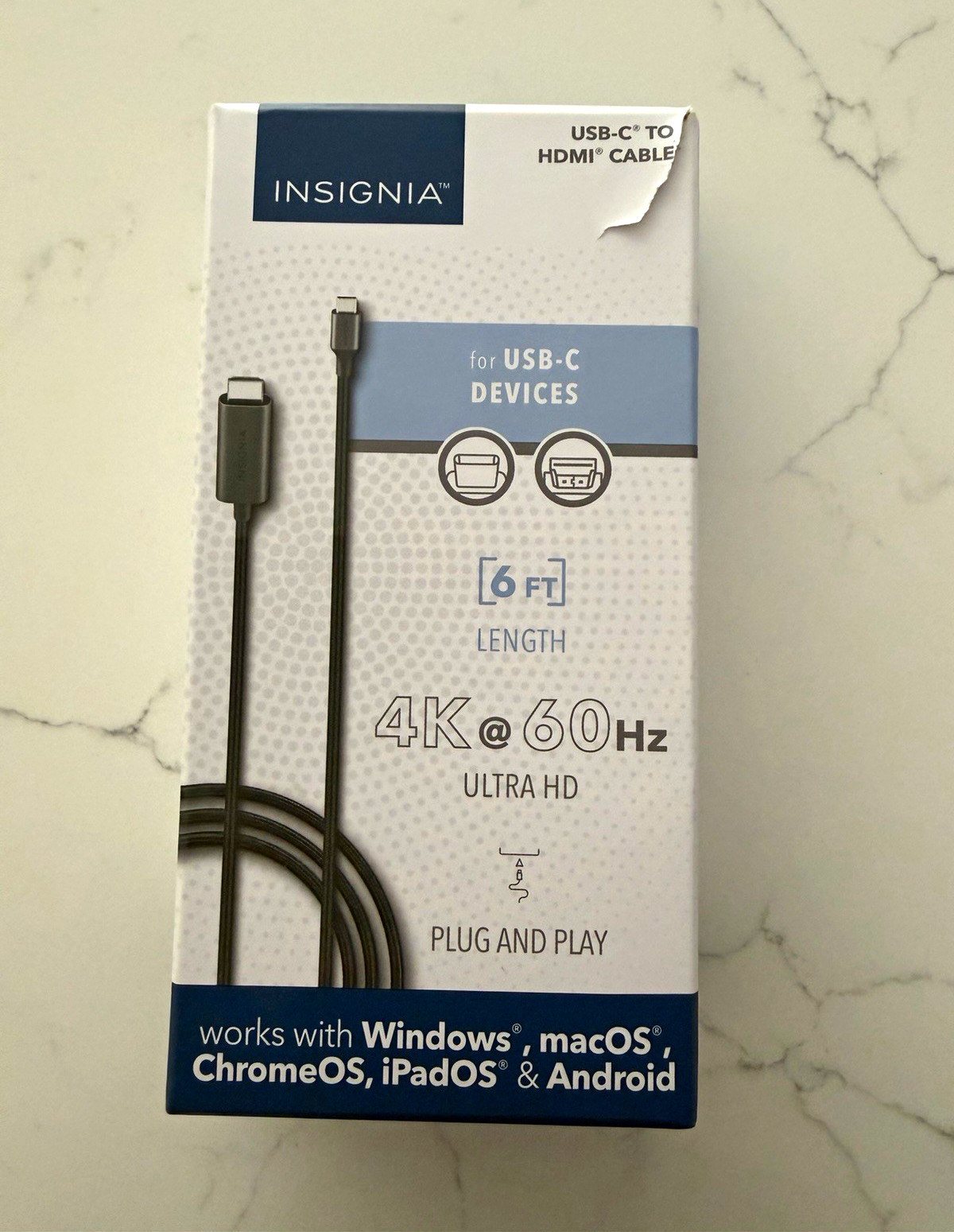 Insignia USB-C to HDMI Cable 6 ft Black Plug and Play 4K@60Hz