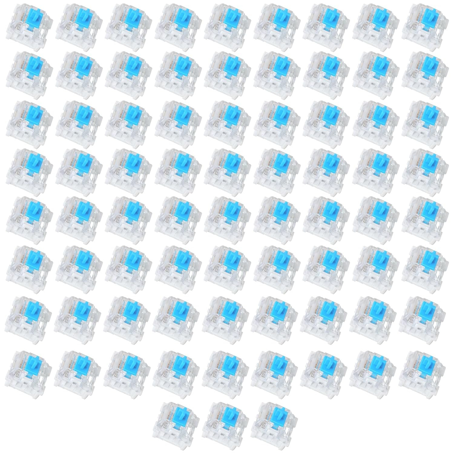 72 Pieces Blue Mechanical Keyboard Switches, 3 Pin Pre-Lubricated Clicky Key Swi
