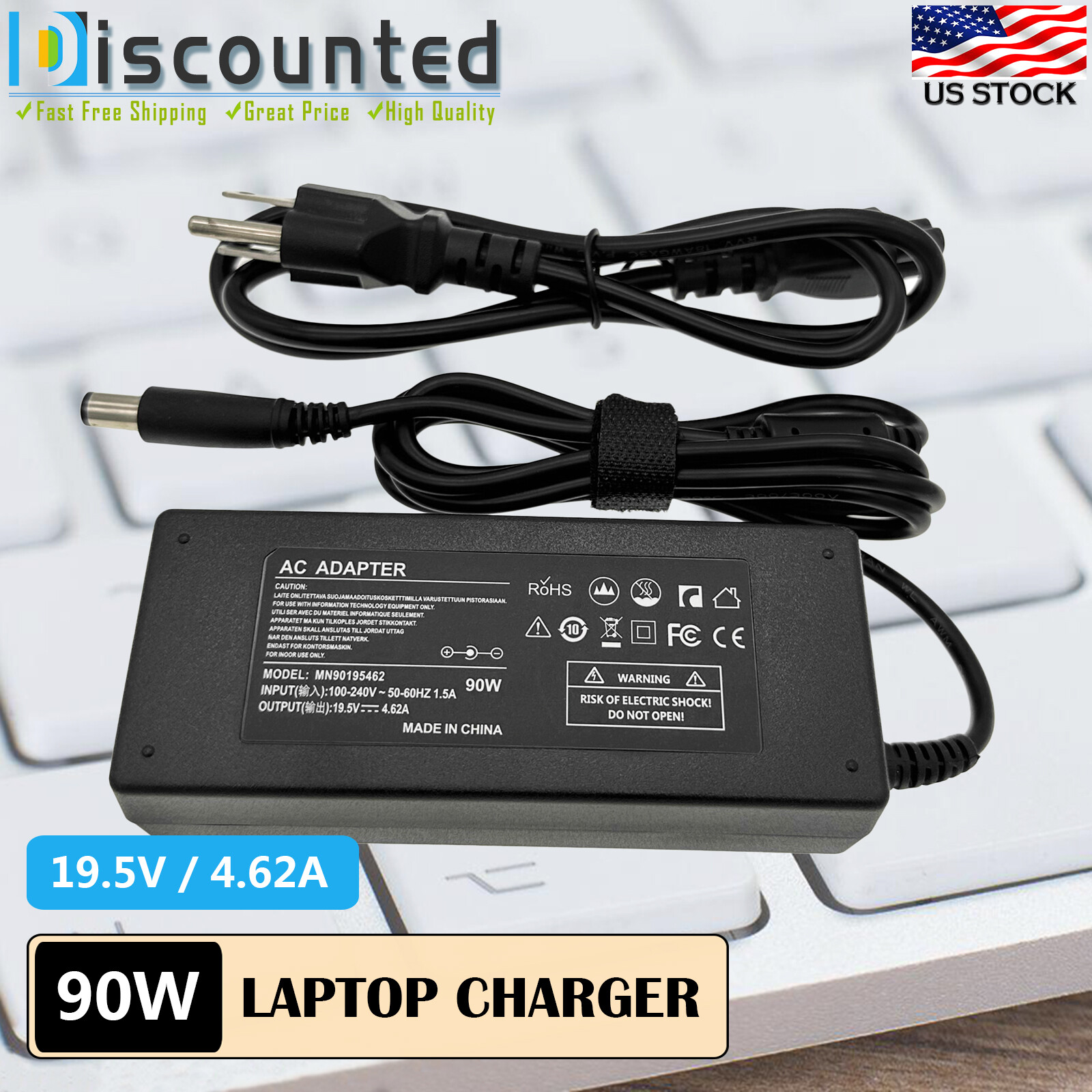 For Dell Vostro 330 W02C001 All-in-One 90W Charger AC Adapter Power Supply Cord