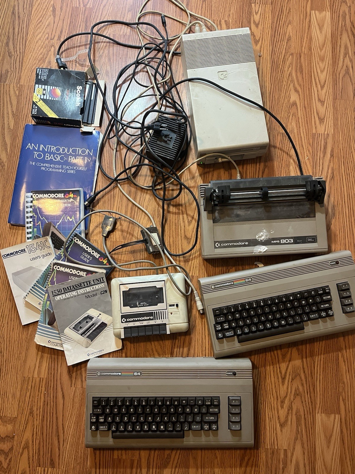 Commodore 64 Computer Lot 1541 Disk Drive C2N Cassette Drive + extras UNTESTED
