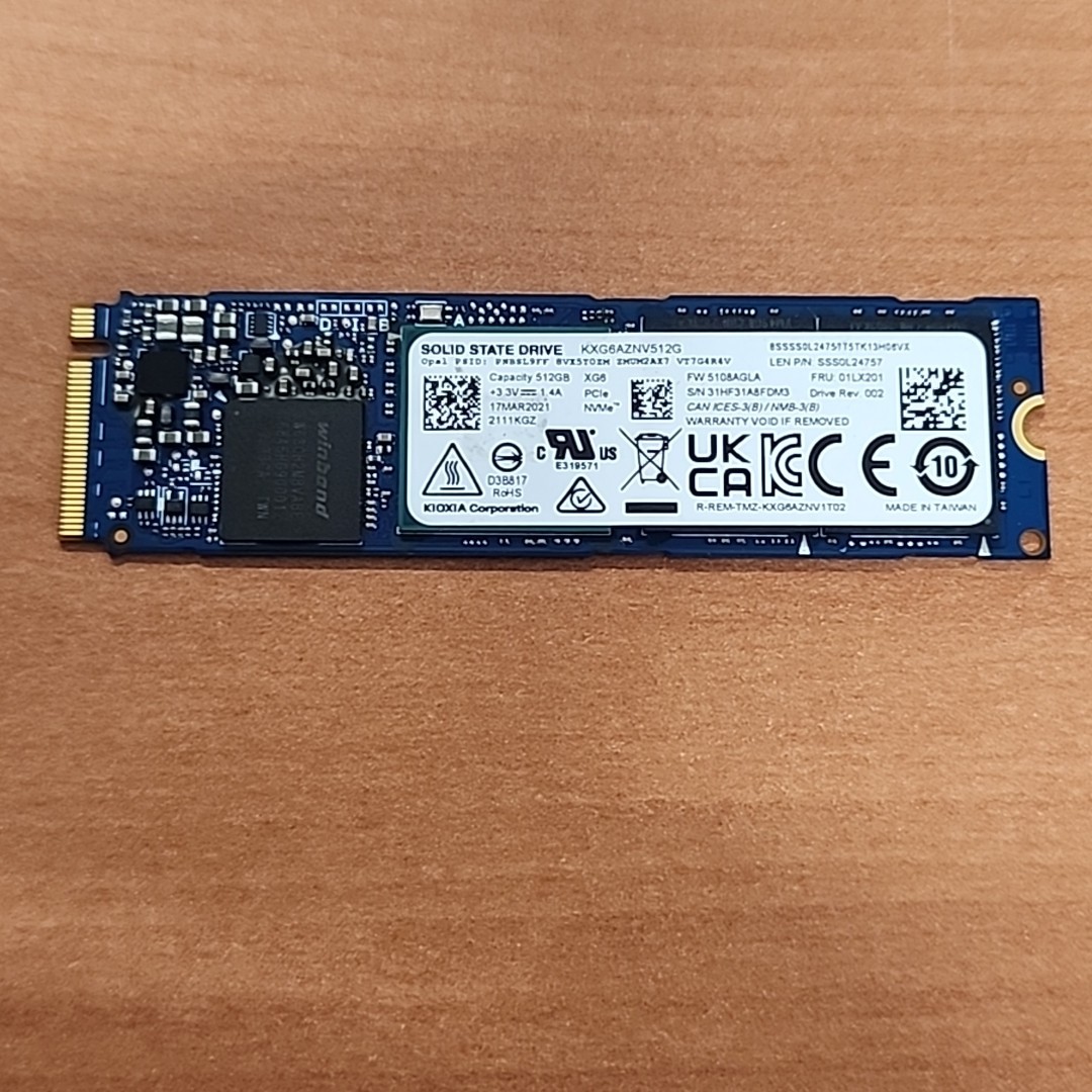 KIOXIA 512GB M.2 NVMe 2280 SSD KXG6AZNV512G LEN P/N SSS0L24757