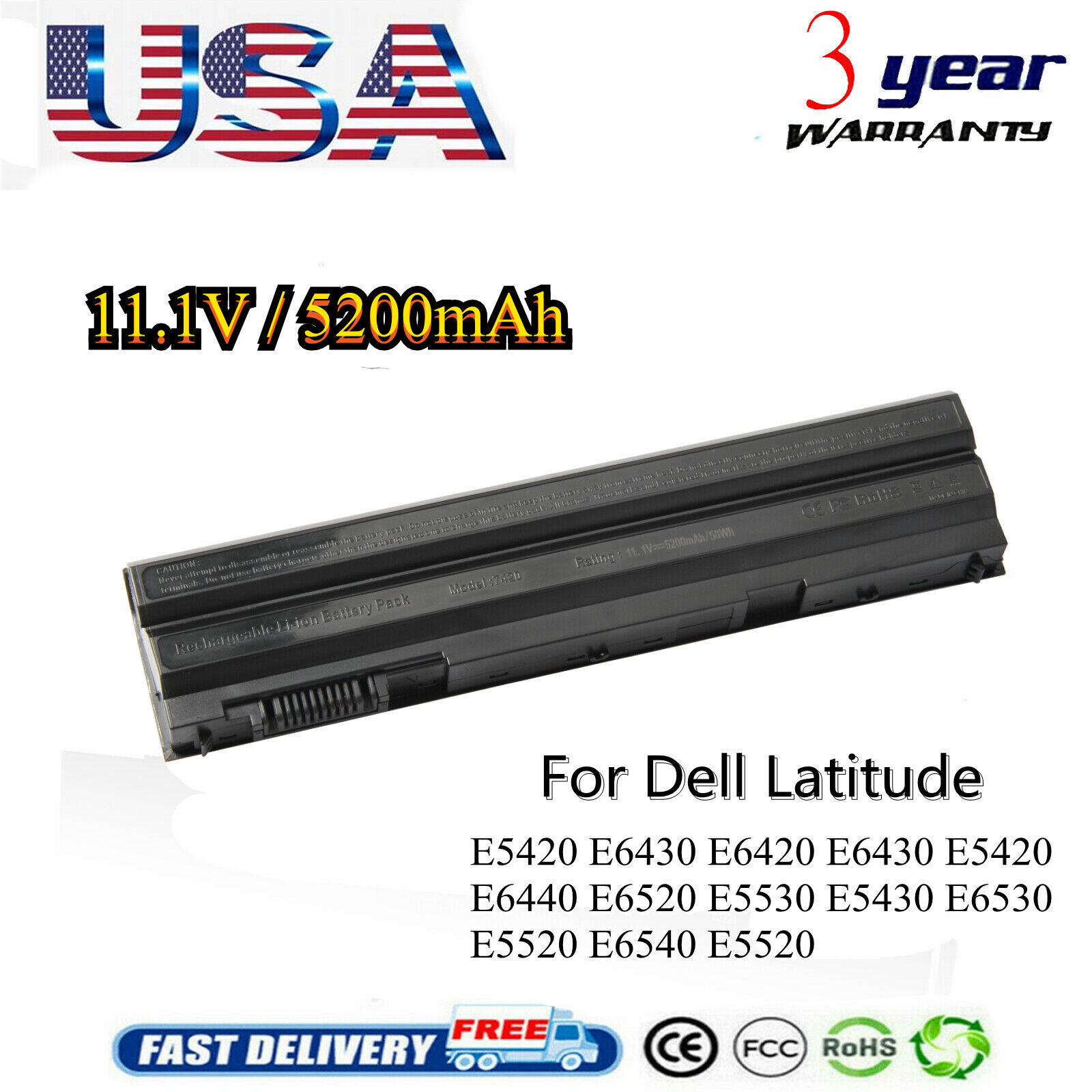 Battery for Dell Latitude E6420 E6430 E5420 E5520 E5530 E6440 T54FJ T54F3 M5Y0X