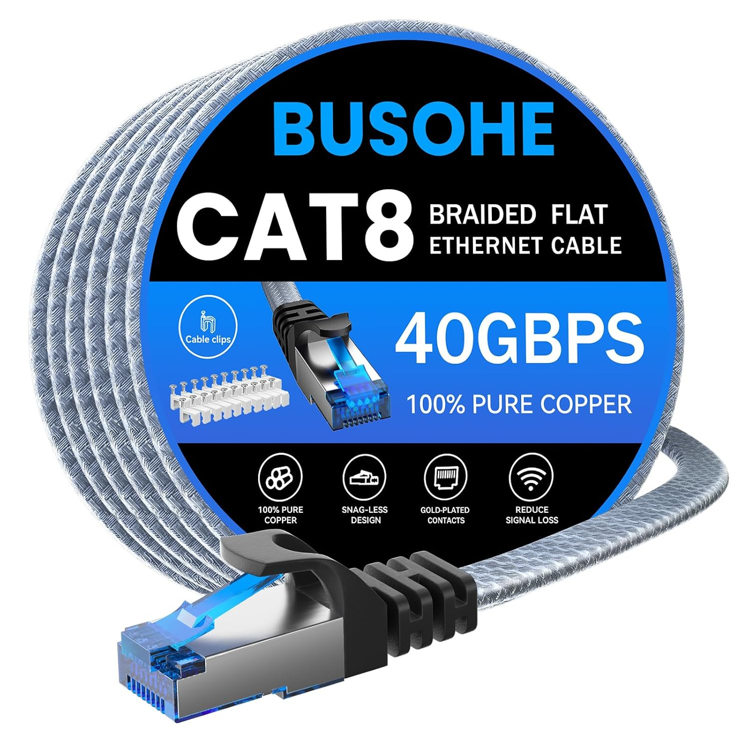 Cat 8 Ethernet Cable 50 Ft, Nylon Braided High Speed Heavy Duty Network