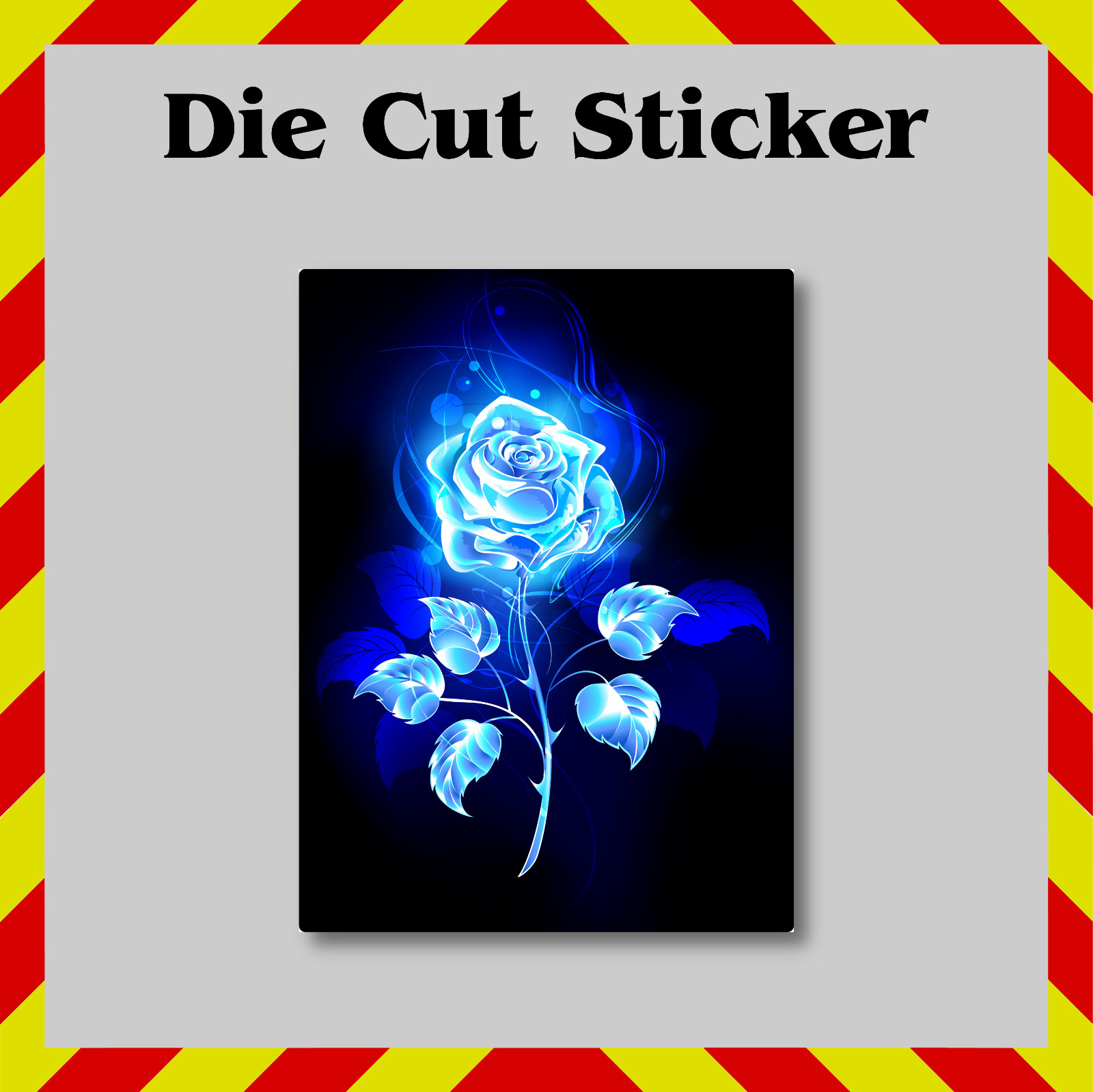 Blue Rose Sticker, Rectangle Black Background, Die-Cut Vinyl Printed Decal