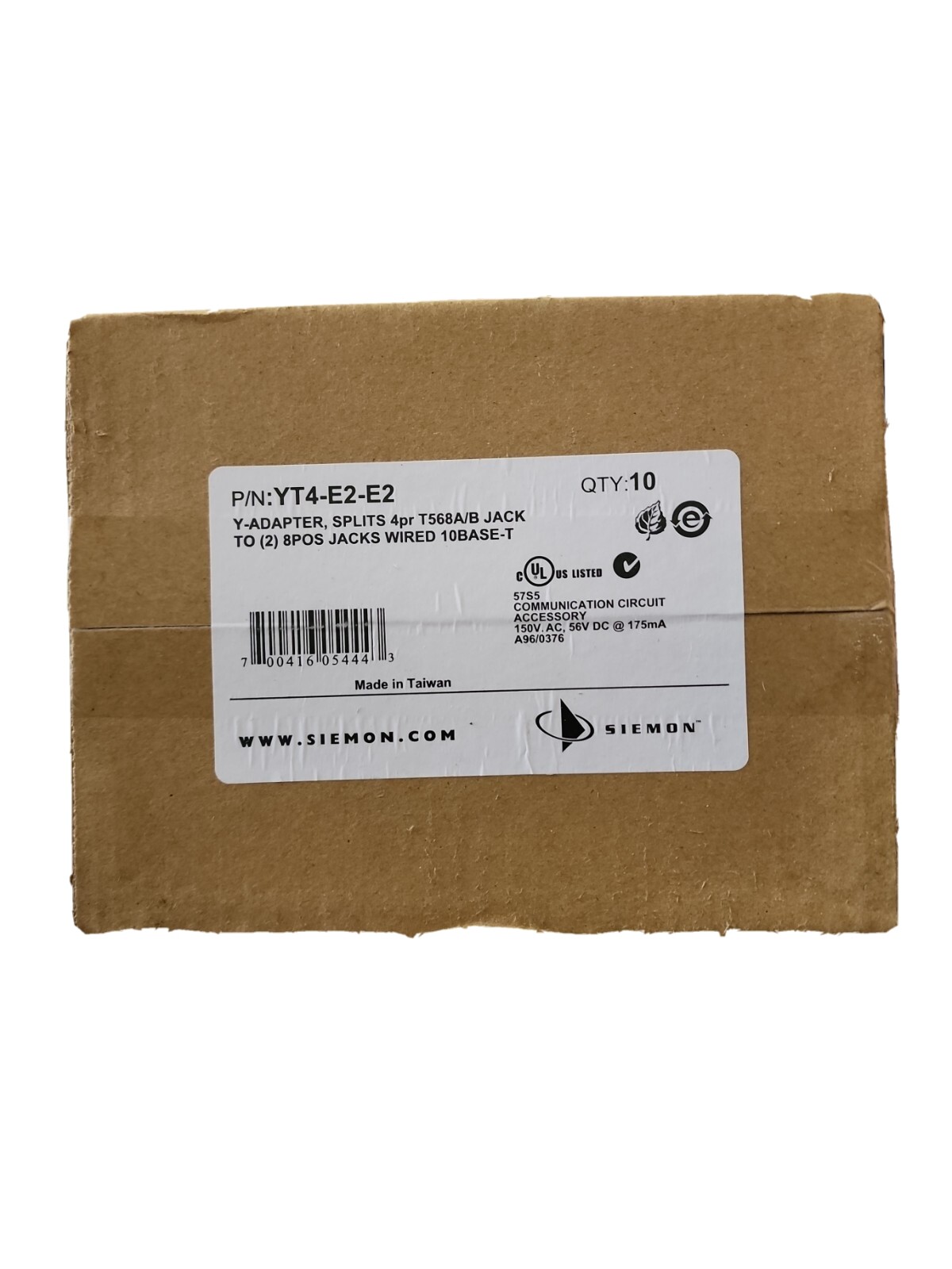 Siemon YT4-E2-E2 | Modular Y Adapter, 4-Pair T568A/B 10BASE-T Splitter QTY 6