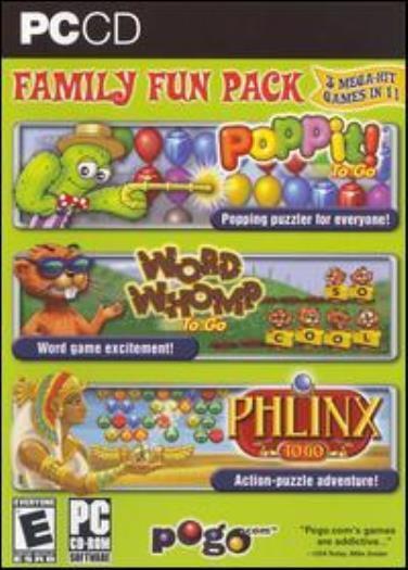 Pogo Family Fun Pack PC CD 3 puzzle games w/ Poppit To Go, Word Whomp, & Phlinx