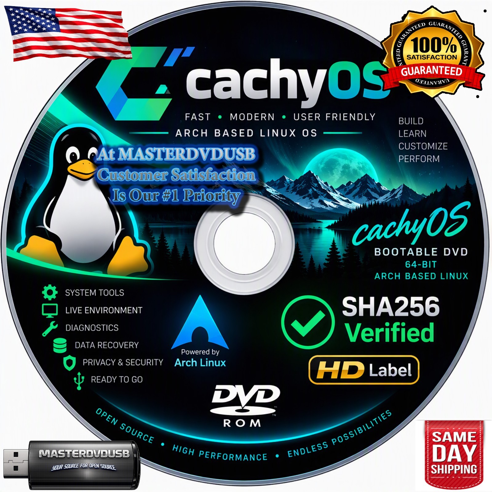 CachyOS 2026 Bootable DVD Installer 64-Bit Arch-Based Linux Operating System 