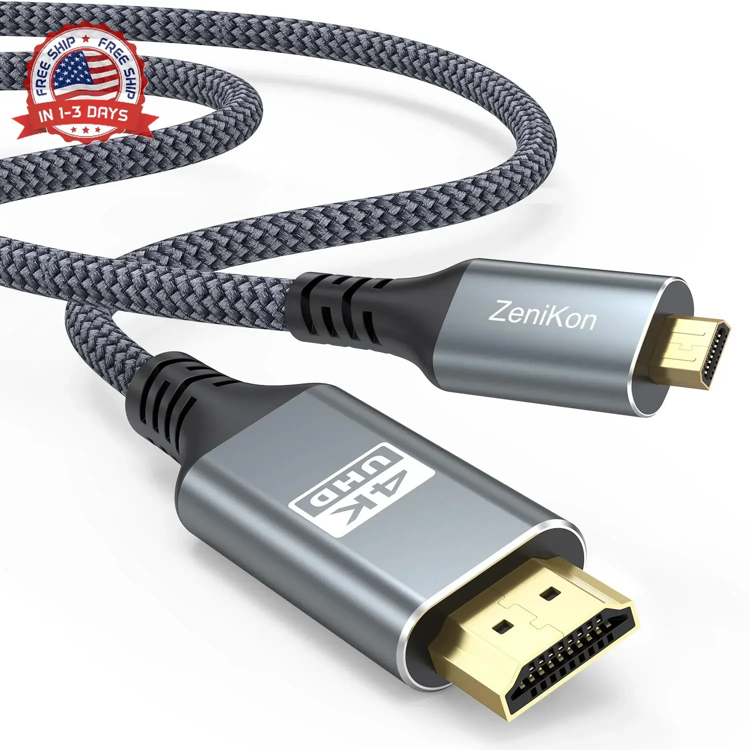 4K Micro HDMI to HDMI Cable 6FT, High Speed HDMI to Micro HDMI Cable Adapter Nyl