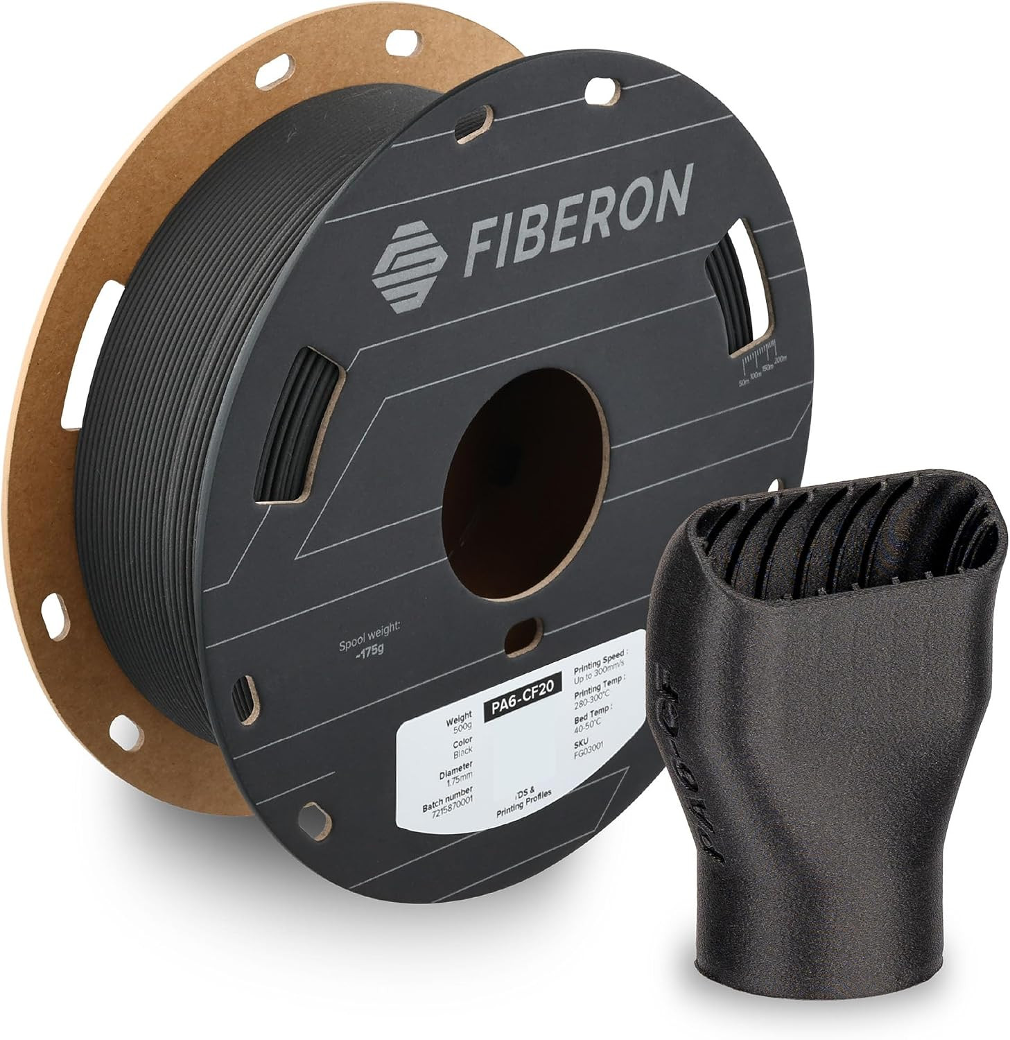 Polymaker Fiberon PA6-CF20 Carbon Fiber Nylon Filament 1.75Mm, Black, 0.5Kg