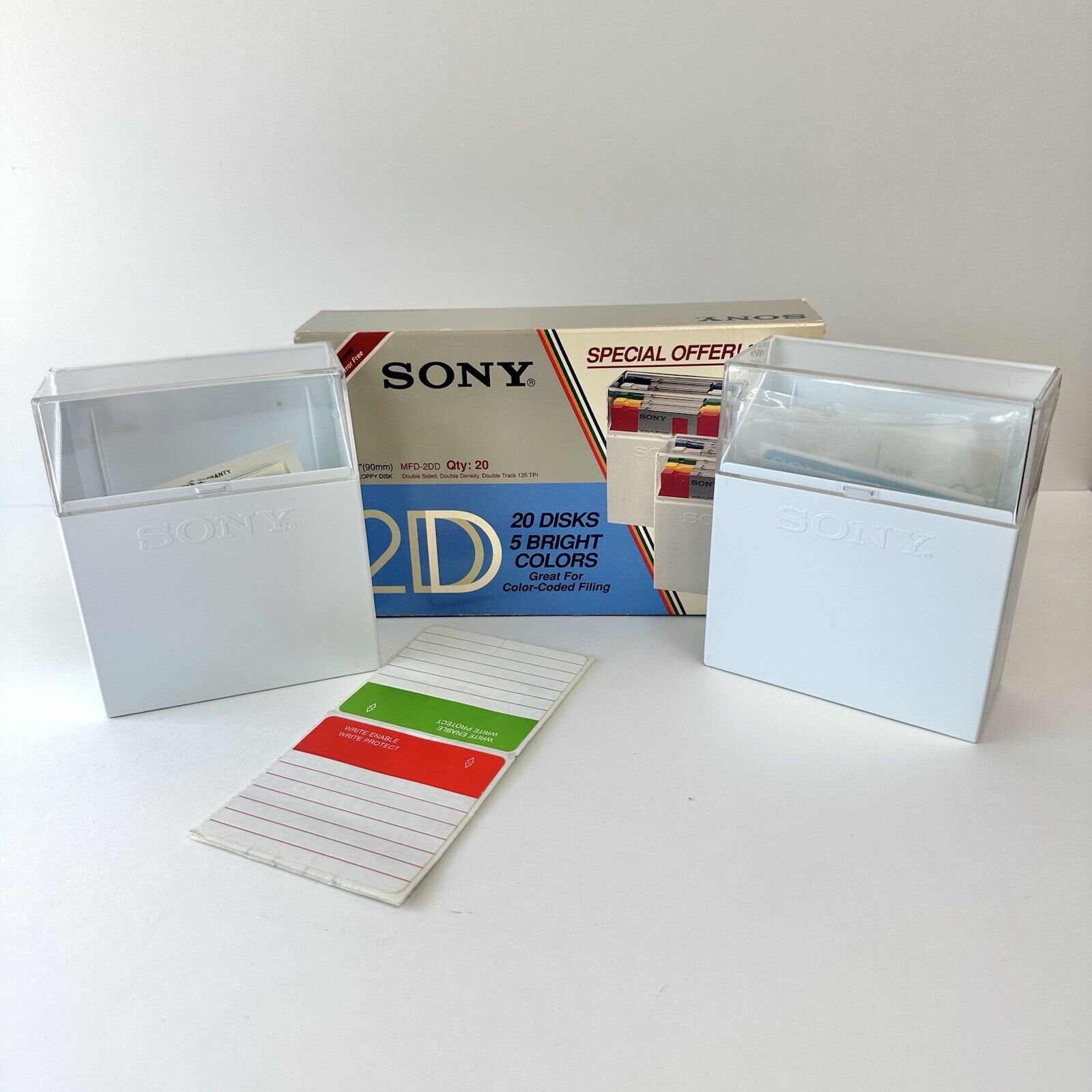 Vtg Sony MFD-2DD 3.5” Micro Floppy Disks Cases Box & Labels ONLY Made USA