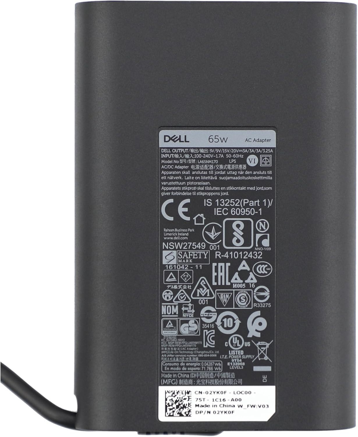 OEM Genuine 65W USB C Charger For Dell XPS 13 9300 9310 9350 9360 9365 9370 9380