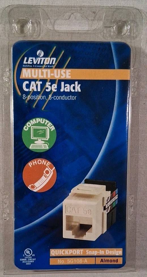 NEW LEVITON MULTI-USE  CAT 5e  QUICKPORT SNAP-IN DESIGN Jack No. 5G108-A  Almond