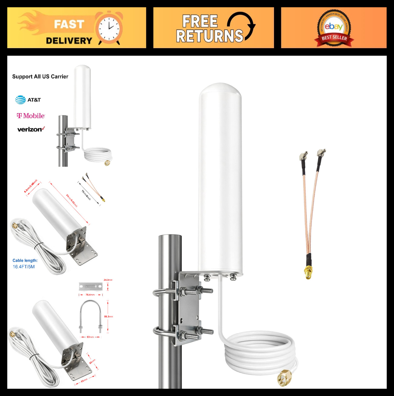External 4G LTE 5G TS9 High Gain 10dBi Omnidirectional Antenna Compatible with