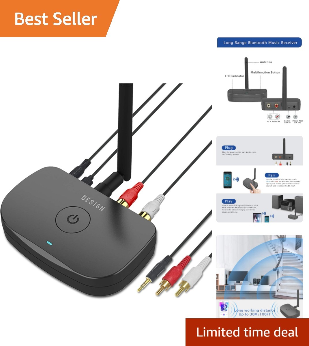 Transform Your Wired Speakers: BE-RCA Bluetooth 5.0 Wireless Adapter in Black