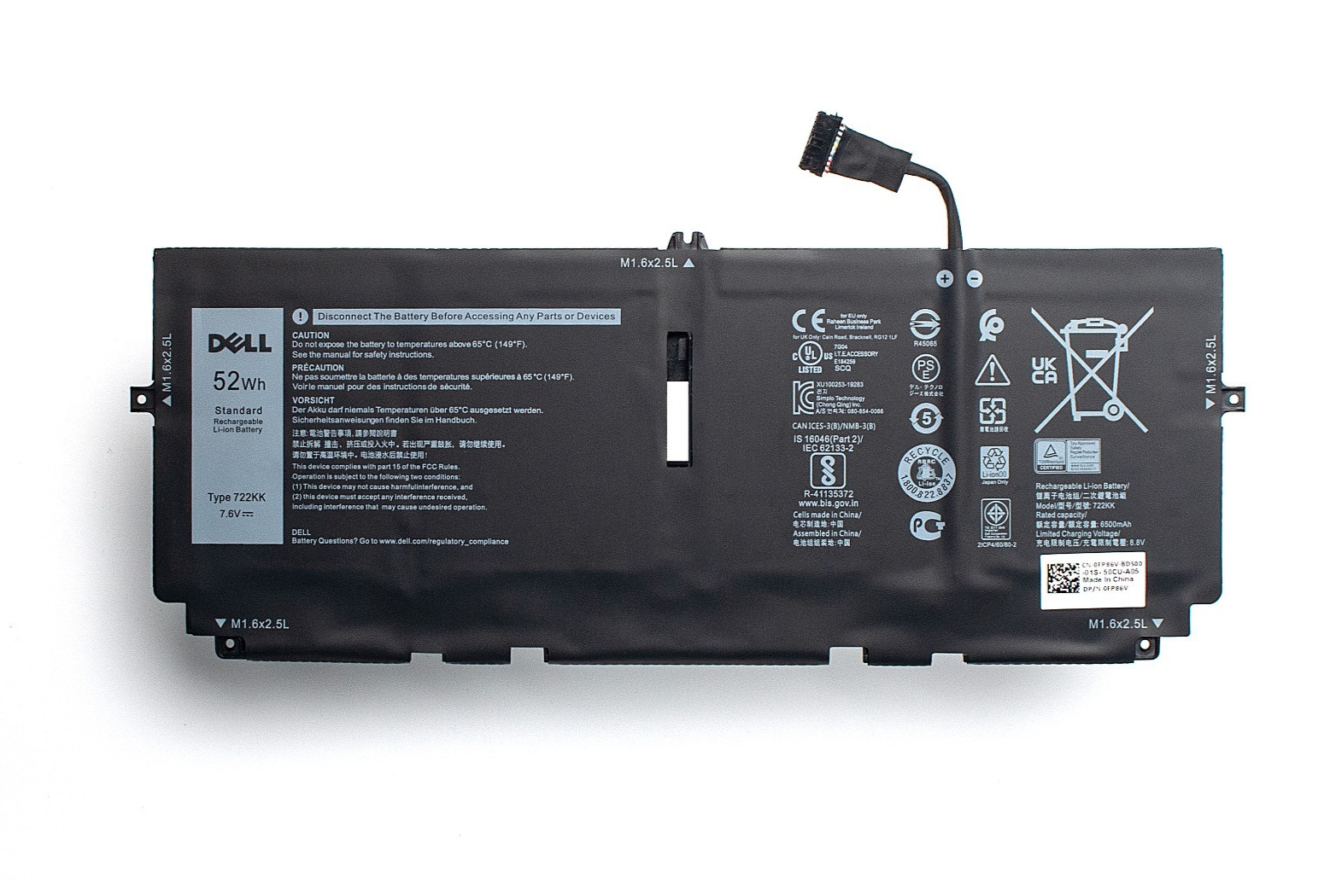 Genuine 722KK Battery DELL XPS 13 9310 9300 0WN0N0 02XXFW 2XXFW 52WH