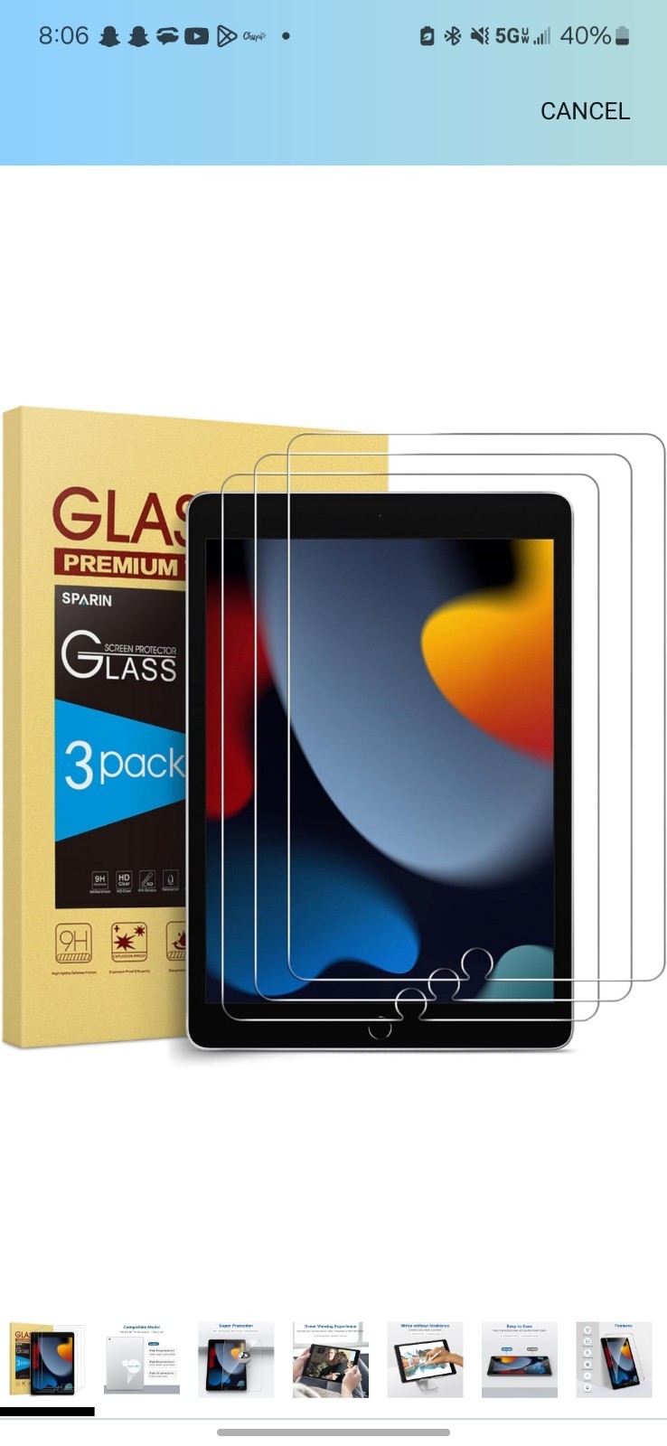 3 Pack Tempered Glass Screen Protector for iPad 10.2 In. 9th 8th 7th Generation.