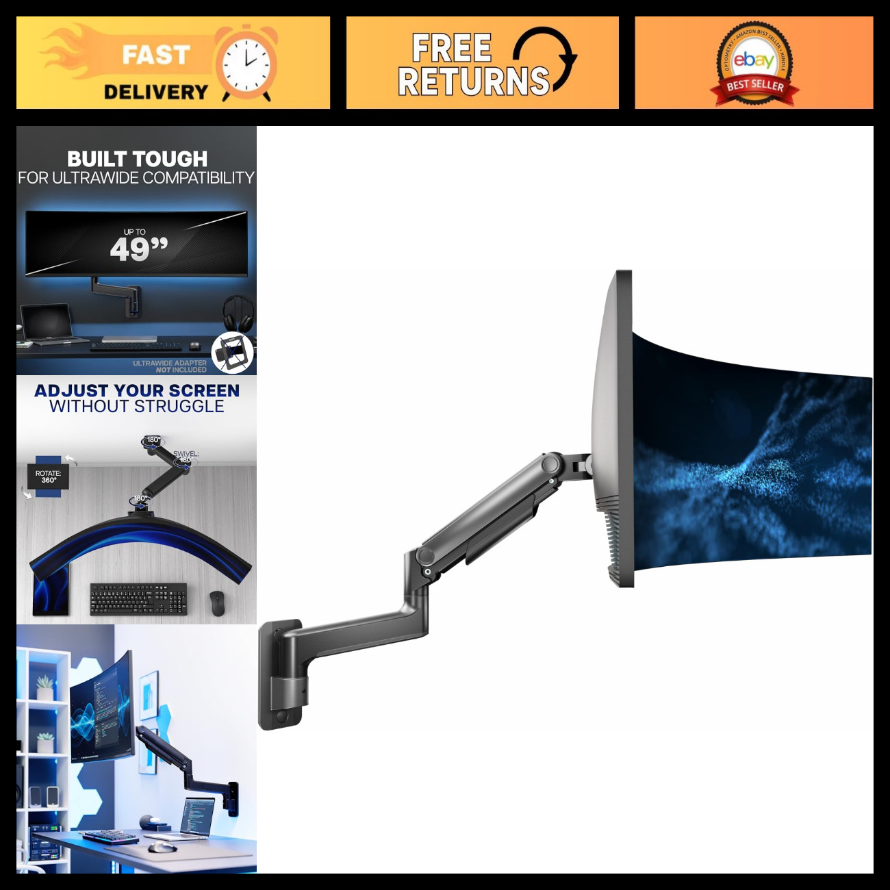 Ultrawide Wall Mount for 49" Screens - Adjustable Tilt & Swivel Monitor Bracket