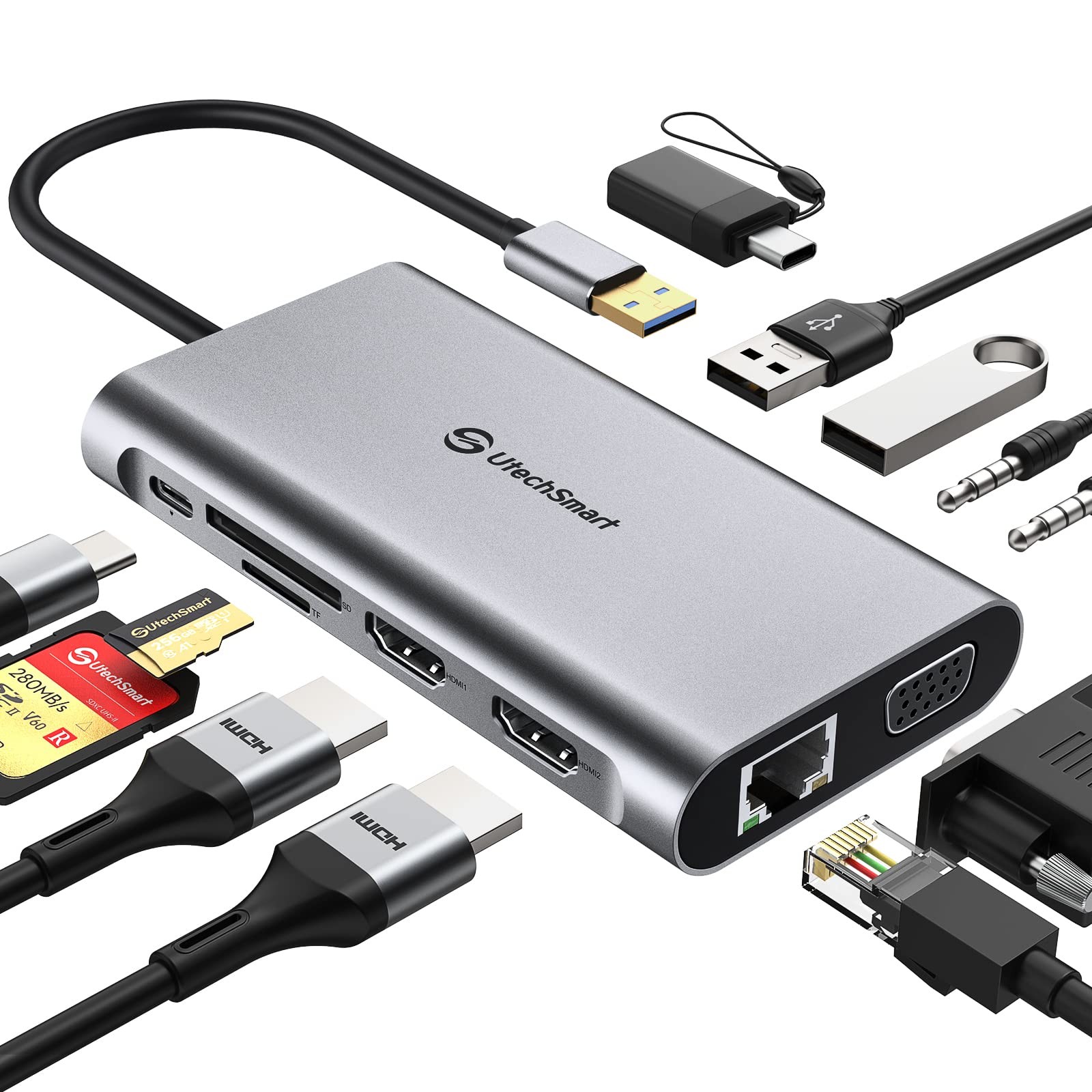 UtechSmart USB Docking Station, 11 In 1 USB C Dock Triple Display D3903-1