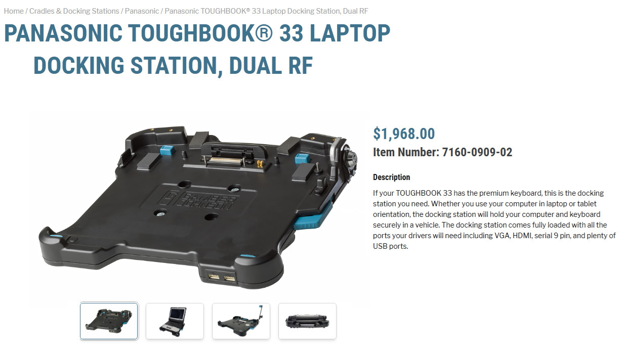 Gamber-Johnson Premium Laptop CF-33 Vehicle Dock dual pass GJ-33-LVD2 7160-0909