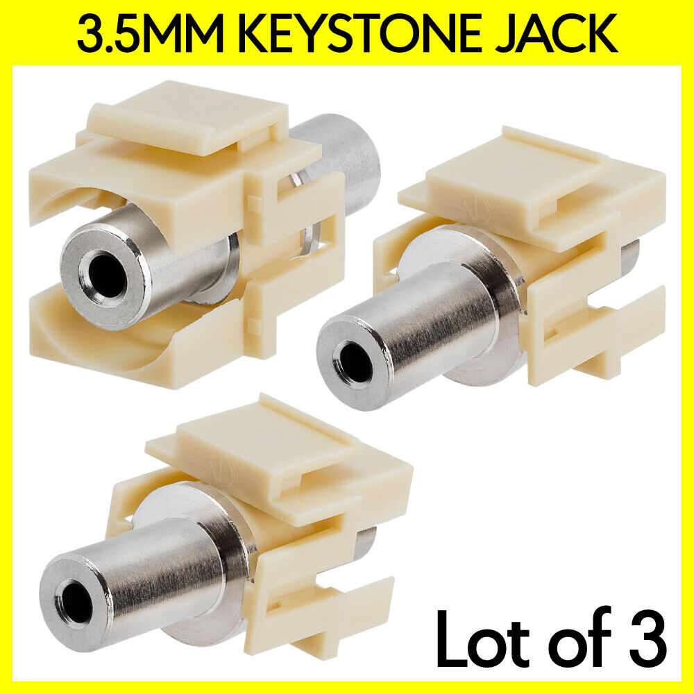 3 PCS 3.5mm Keystone Jack Coupler Snap-In Insert AUX Stereo Wall Plate Connector