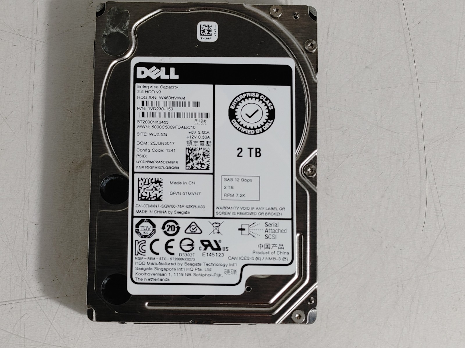 Lot of 2 Seagate Dell ST2000NX0463 2 TB SAS 3 2.5 in Enterprise Drive