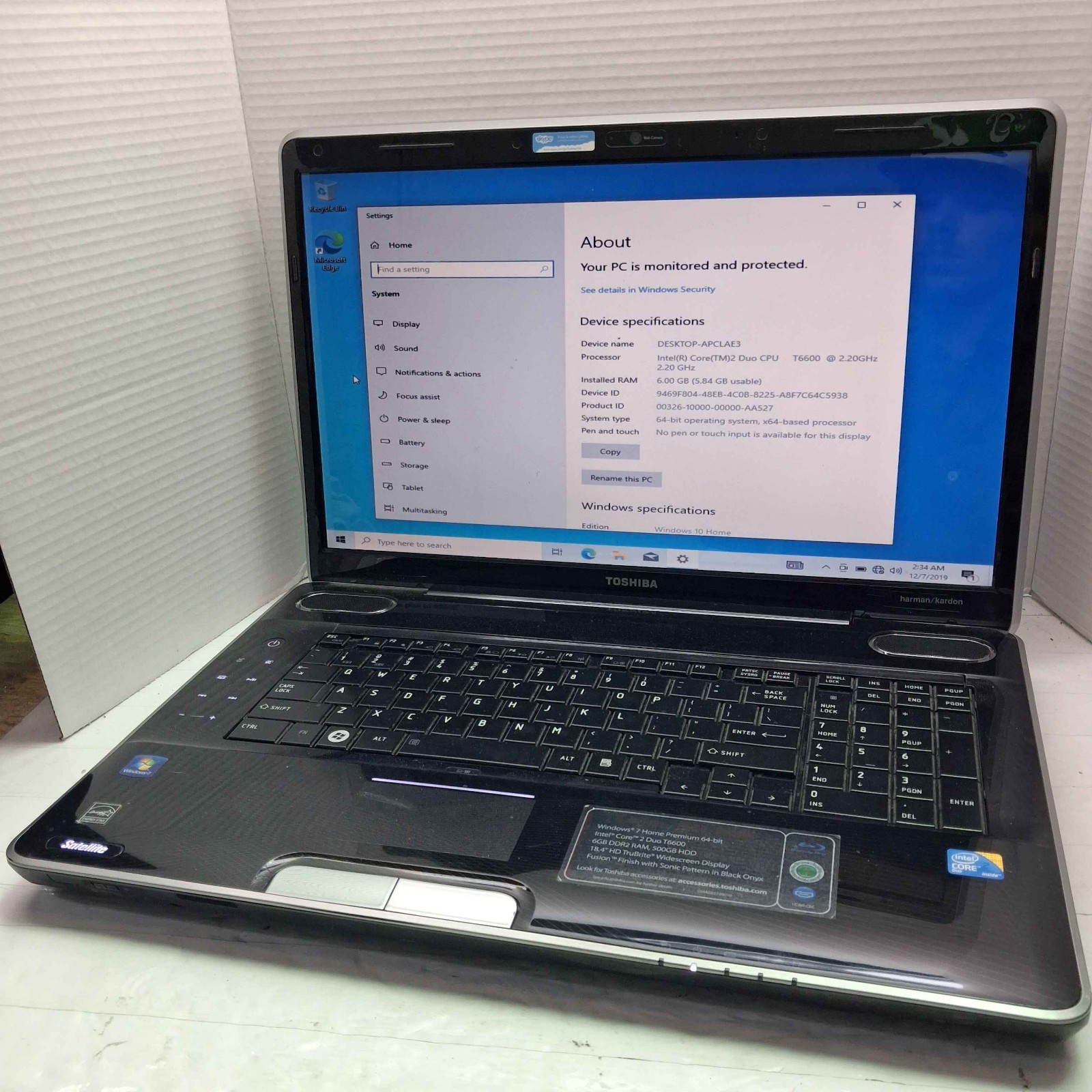 Toshiba Satellite P505 18.4" Laptop Core 2 Duo T6600 6GB RAM 240GB SSD Blu-Ray ^