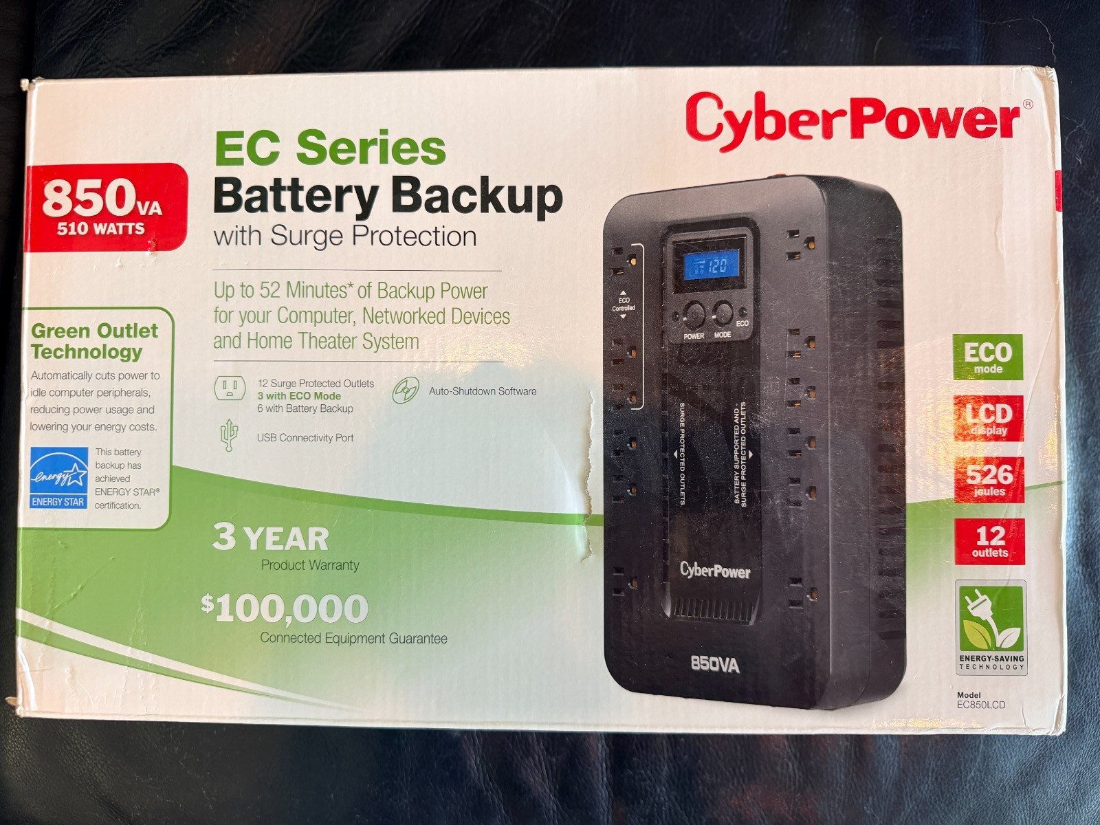 NEWCyberPower EC850LCD Battery Backup W/Surge Protector UPS System 850va510watts