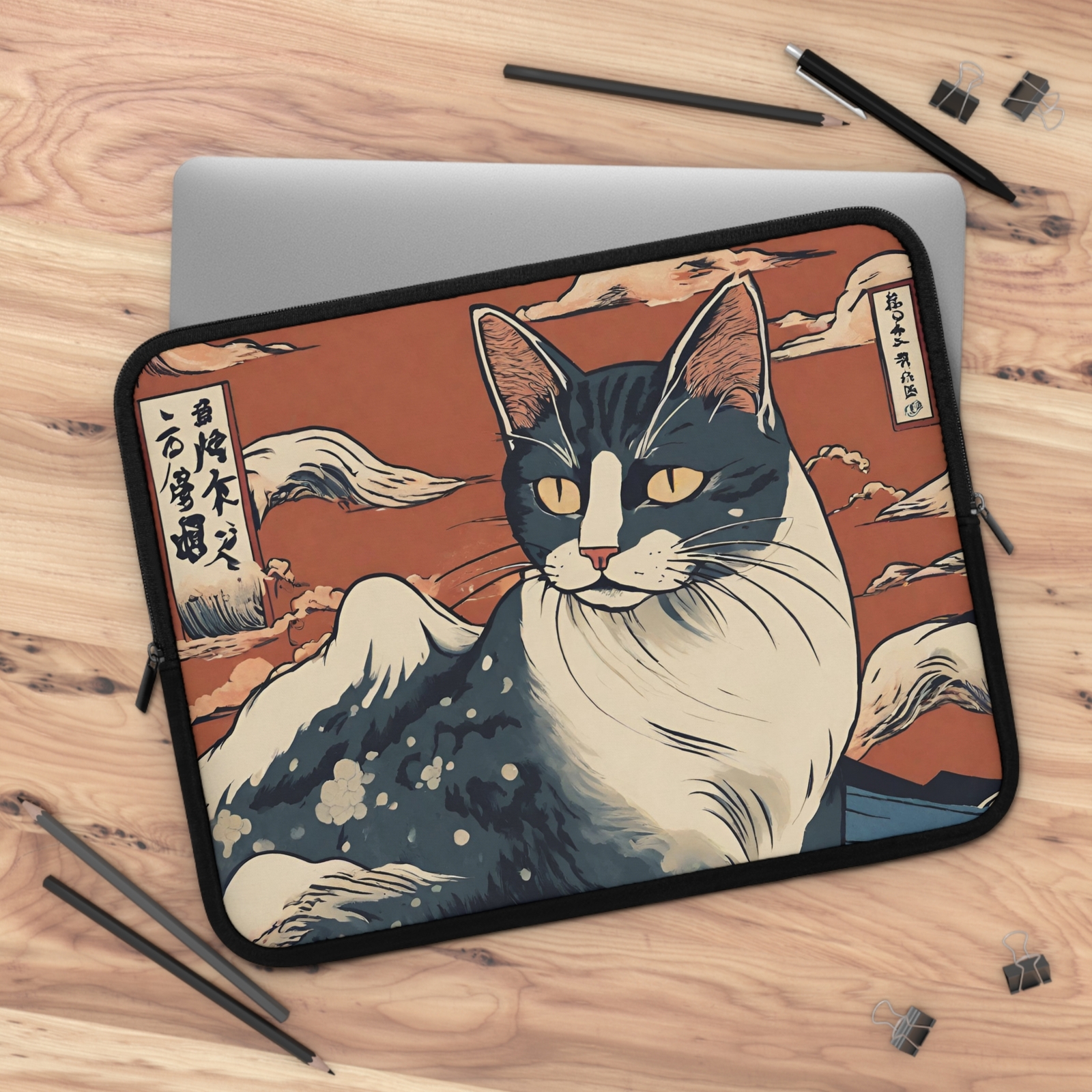 Cat japanese art Laptop Sleeve, The Great Wave Cat Ukiyo-e style laptop case